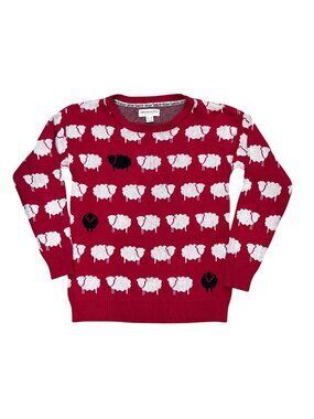 Vintage Cotton Country Sheep Sweater XS Red Lamb Knit Cottagecore Cozy